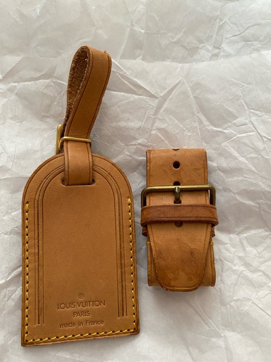 Louis Vuitton Accessories - Louis Vuitton Tan Leather Luggage Tag and Poingnt Set #1